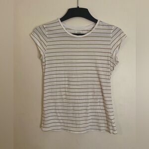 Universal Thread Cotton White and Tan Striped Tee